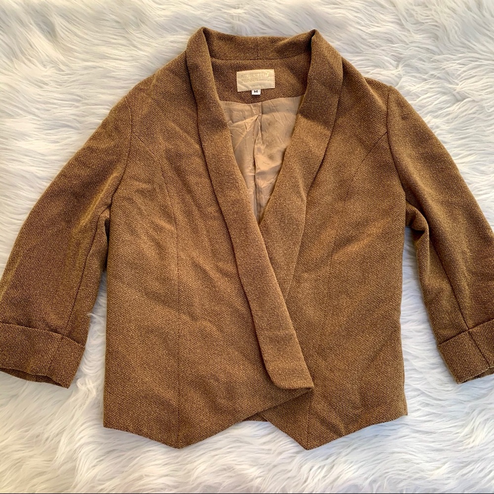 Alberto Makali Camel Open Front Drape Blazer - image 2